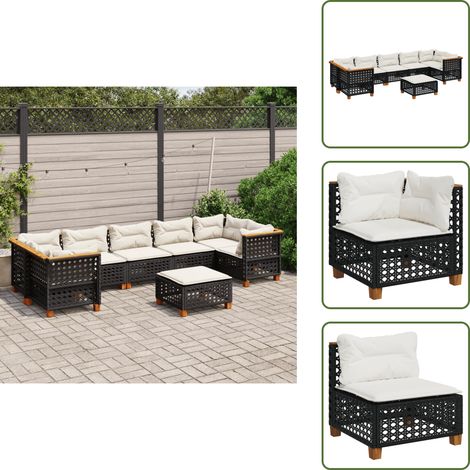 Salon de jardin 8 pcs avec coussins noir résine tressée - Ensemble Salon De Jardin - Meuble Extérieur - Résine Tressée - Canapé D'angle - Chaise Longue