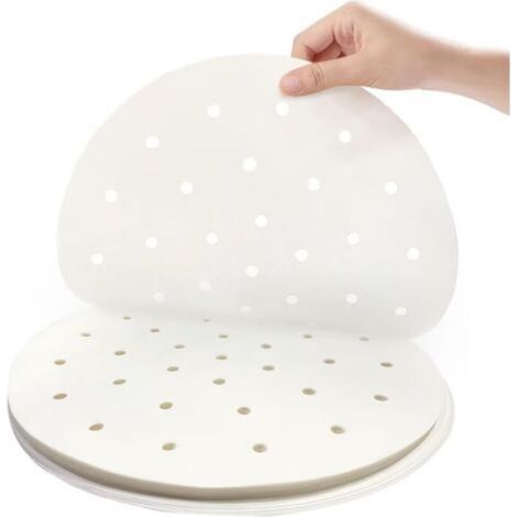 Accessoires de revêtement en papier jetables pour friteuse à air 7 pouces 100 pièces revêtement de cuisson à vapeur en bambou parchemin perforé antiadhésif imperméable 100% pâte de bois d'origine pure (1/5)