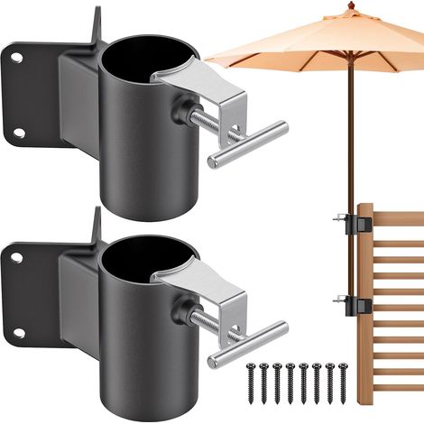 Support de Parasol Robuste pour poteaux de 2,5 à 5,1 cm, Design Peu encombrant, Support d'angle sûr et Robuste pour Balustrade de terrasse, Balcon, Cour extérieure, clôtures (1/5)