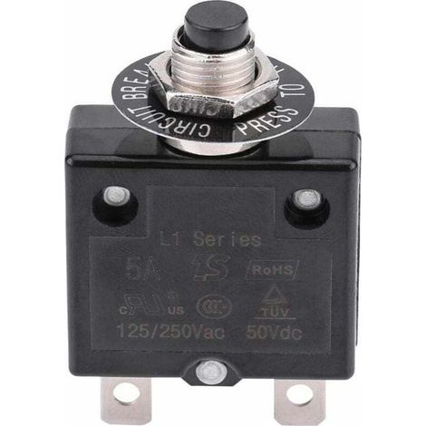 Disjoncteur 10A Interrupteur thermique de réinitialisation en option, 125-250V AC 50V DC Disjoncteur à bouton-poussoir de protection contre les surcharges de courant