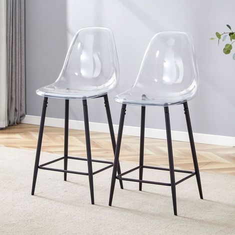 Chaise de Cuisine 2 pièces design moderne assises transparentes structure métallique coloris argent doré noir (1/5)