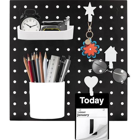 Kit de panneau mural, support mural, plaque perforée, support mural pour atelier, atelier et établi, rangement de bureau, articles de bricolage et de décoration (noir - B) (1/5)
