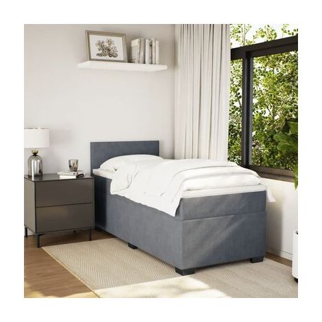 Sommier et matelas style Snowco, gris foncé, 80 × 200 cm, en velours, velours doux et confortable, meuble de chambre, design contemporain, montage facile (1/5)