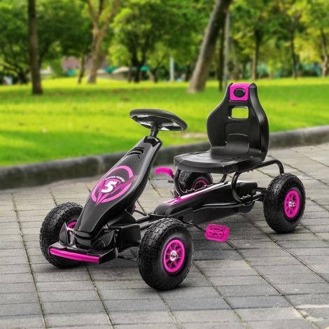 Kinder-Gokart, mit Pedalen, verstellbarem Sitz, In- und Outdoor, ab 5 Jahren, Rosa+Schwarz, 121 x 58 x 61 cm