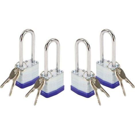 Cadenas robuste en acier laminé avec crochet à clé de 40 mm de long, adapté aux portails, abris de jardin, boîtes à outils et armoires (avec clé). (1/4)