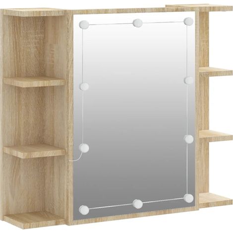 Armadietto a specchio da parete con LED porta gioielli 70 x 16,5 x 60 cm in legno ingegnerizzato rovere sonoma 020047959