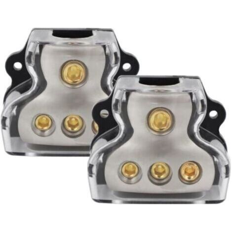 Bloc de distribution d'énergie à 3 voies - 1 x calibre 0 - 3 x calibre 4 - Distributeur de terre pour répartiteur audio de voiture (2 pièces)