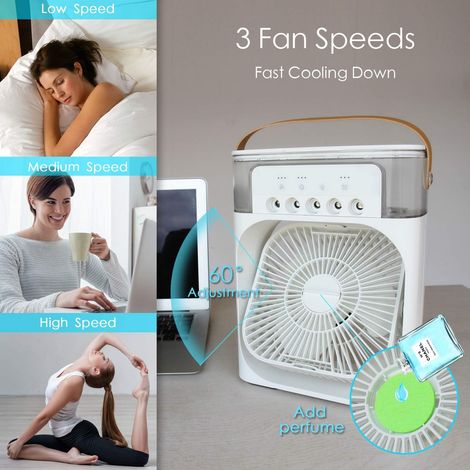 600-ml-USB-Ventilator mit Luftbefeuchter, 3 Lüfterstufen, 2-in-1-Gerät: tragbarer Luftbefeuchter und Klimaanlage (weiß, 26 cm hoch) (1/4)