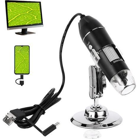 Microscope numérique 1600X – 8 lumières LED, compatible USB/téléphone/PC pour inspection de la peau/cheveux et artisanat miniature (1/5)