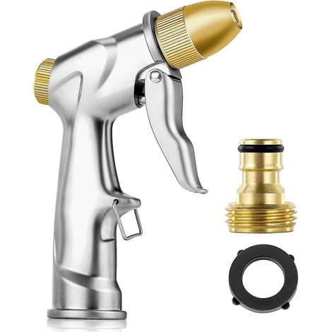 Upgraded Garden Hose Nozzle 100% Heavy Duty Metal Handheld Water Nozzle High Pressure Pistol Grip (1/4)