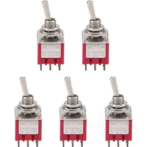 Ulisem5Pcs Interrupteur à Bascule à 3PDT 9 Broches 6mm 2A / 250VAC 5A / 120VAC ON-ON 2 Position (1/4)