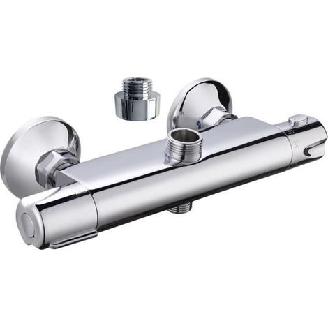 Edouard Rousseau – Mitigeur thermostatique de douche BREVA – Chromé – Corps laiton – Sécurité anti-brûlure 38°C – Poignée ABS ergonomique
