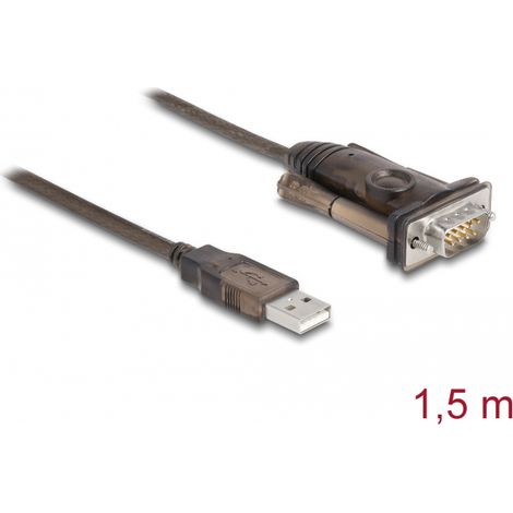 Delock Adaptador USB 2.0 Tipo-A a 1 x Serial RS-232 D-Sub 9 con pin macho con tornillos 1,5 m