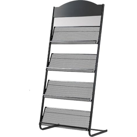 Support de Sol Présentoir à Revues, 4 Compartiments Support sur Pied, Littérature Livres Journaux Brochures Magazines et Prospectus, Porte-revues en Acier, 40x29x146CM TKD8687 (1/5)