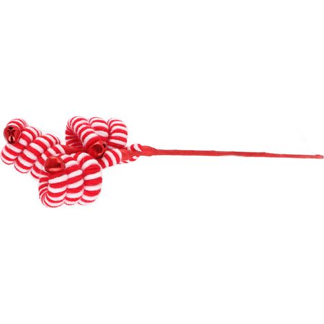 Weihnachtsschmuck, Woll-Weihnachtsglöckchen, Wollstängel, 35 cm, rot und weiß, Stil C. (1/5)