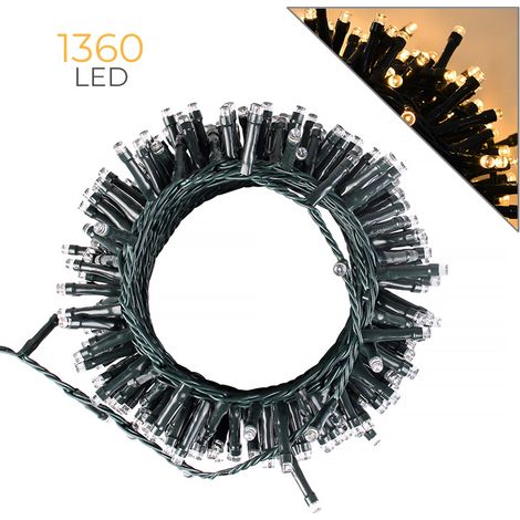 CATENA DI LUCI CLUSTER DA 1360 LED GIALLI CON CAVO VERDE E TRASFORMATORE 36V - PERFETTA PER EVENTI E FESTE