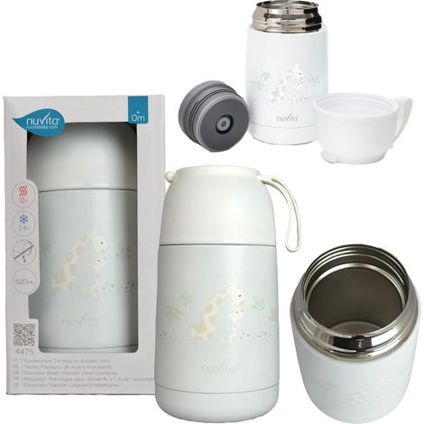 Nuvita 620 ml weiße Edelstahl-Thermoskanne mit Griff (1/5)