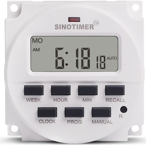 Minuterie grand écran LCD 1,6 pouces 110 V CA 120 V, programmable 7 jours, avec relais intégré (minuterie TM618N-1 110 V) (1/4)