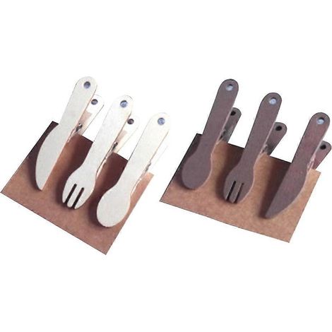 Ensemble de 3 ustensiles en bois (couteau, fourchette, cuillère), pinces à biscuits, porte-tickets, pochettes pour photos, cadeaux pour loisirs créatifs (1/5)