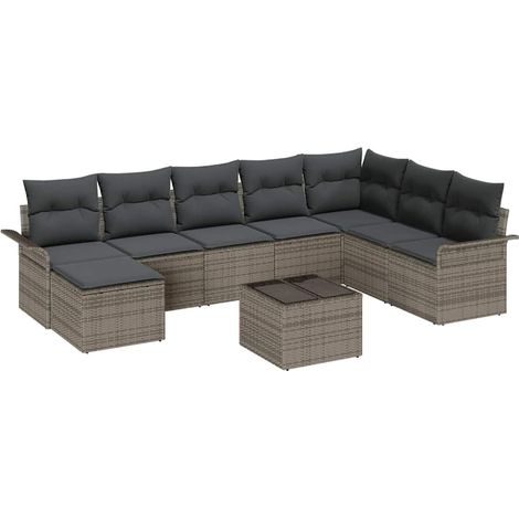 Maison Exclusive - Set Divano da Giardino con cuscino 9 pcs Nero Poly Rattan