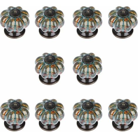 Lot de 10 boutons en céramique avec boutons colorés et poignées en forme de citrouille pour armoires, armoires de cuisine et de salle de bain (bleu) (1/4)