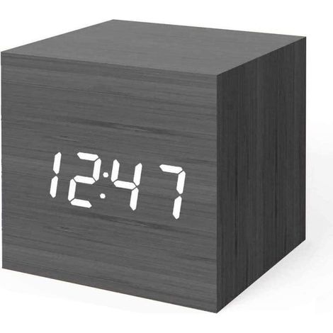 Réveil numérique, lumière LED en Bois Mini Horloge cubique Moderne Affichage de l'heure et de la Température Date pour Enfants, Chambre à Coucher, Maison, dortoir, Voyage (1/5)