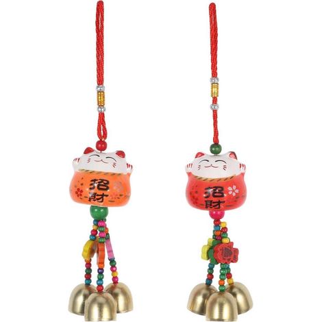 Lot de 2 Maneki Neko Carillon Style Japonais Chat porte-bonheur Clochette Décoration suspendue
