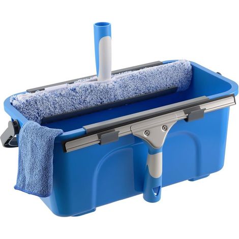 Kit de Nettoyage de Vitres, 7 Pièces, Inclure Seau 12L, Raclette Silicone, Brosse Microfibre, Chiffon, Lave Vitre Professionnel pour Usage Domestique et Commercial (1/5)