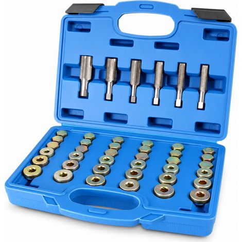 114 teiliges Ölablassschraubenset Reparatur KFZ Öl Ölwechsel Ablassschrauben Gewindeschneider Ölwannen Dichtringe PKW M13 M15 M17 M20 M22 (1/5)
