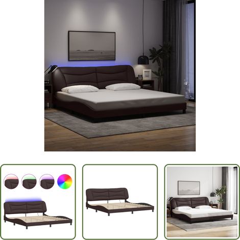 LED-Leuchten -  Bettgestell mit LED ohne Matratze "Hvar" Dunkelbraun 200x200 cm Stoff (1/5)