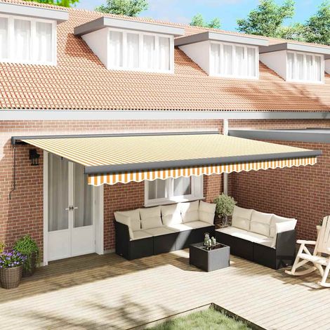 vidaXL Auvent rétractable jaune et blanc 5x3 m tissu et aluminium (1/5)