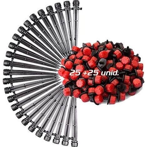 Pack riego por goteo: 25 Goteros Regulables de 0 a 70 litros + 25 Goteros Regulables con estaca
