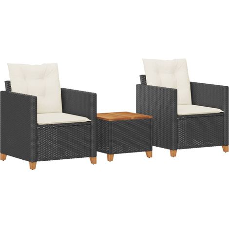 Ensemble de bistro 3 pcs,Salon de jardin et coussins noir résine tressée acacia CFW42872 (1/5)