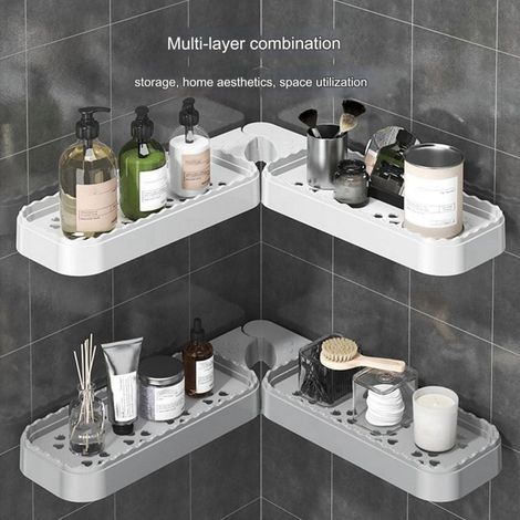 Rack D'Angle Mural - Rotation 180° - Sans Perçage - Égouttement Intégré - Pour Salle De Bain Cuisine Et Buanderie - Blanc - 1 Pièce (1/5)