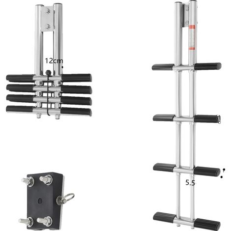 Échelle télescopique, 4 marches, capacité de charge de 408 kg, acier inoxydable, design pliable, taille compacte (1/5)