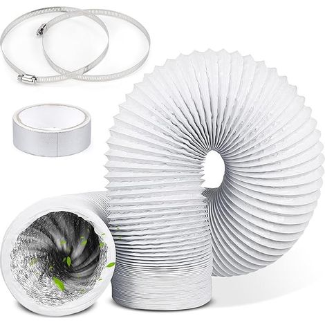 Erzekrim Tuyau Climatiseur Mobile Diamètre de 150 mm Tuyau d'évacuation d'air Flexible en PVC Aluminium 3 m Gaine Ventilation avec 2 Colliers de Serrage pour Climatisation, Hotte, Sèche-linge (150mm) (1/5)