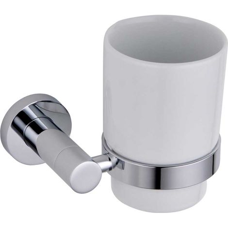 Balterley Modern Bathroom Wall Mounted Tumbler Holder and Ceramic Tumbler Durable Brass Construction, 108x95mm - Chrome Finish