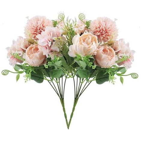 2 Pièces Fleurs Artificielles Bouquet de Pivoine d'Hortensia en Soie , Realiste Arrangement Floral Mariage Décoration Centre de Table pour Maison Jardin Bureau (1/5)
