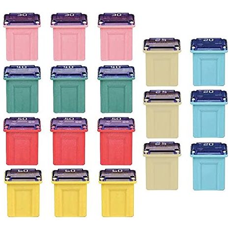 18pcs 12V-24V Assortment Kit Box Shape Low Profile for Automotive (20A/25A/30A/40A/50A/60A, Each 3pcs) Compatible with Vans, Cars (1/5)