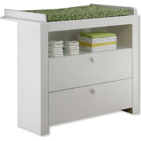 Commode bébé 2 tiroirs avec plan à langer mélaminé blanc Kenan (1/5)
