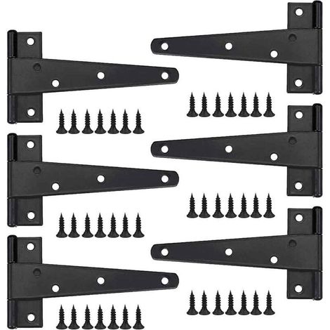Charnière de porte robuste, charnière de porte, charnière en T noire, charnière plate en acier inoxydable, charnières de porte en fer, charnières renforcées pour portes, fenêtres et abris de jardin (1/5)