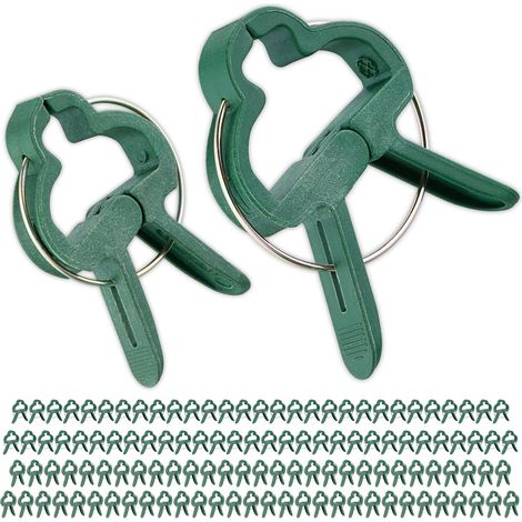 Relaxdays Plant Clips, 120x Set, 2 Sizes Gardening, Small, Spring Clamp, Tomato, Flower, Support, Garden, Stem, Green