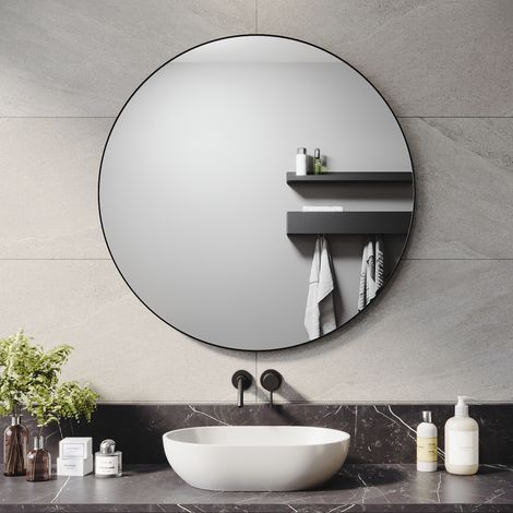 SIRHONA Miroir de maquillage, cadre en aluminium, miroir rond mural, Miroir sur pied adapté à tous les styles de décoration intérieure, 800 x 800 x 35mm (1/5)