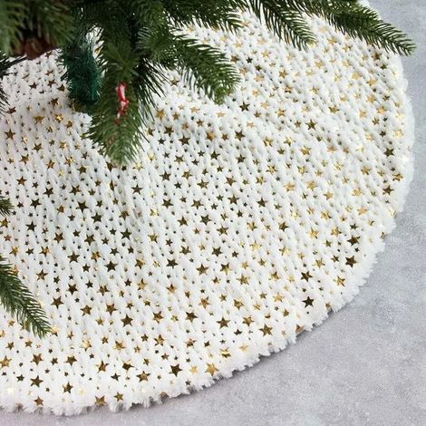 Tapis de sapin de Noël en peluche, protège-pieds pour décorations de Noël, 122 cm, blanc (1/4)