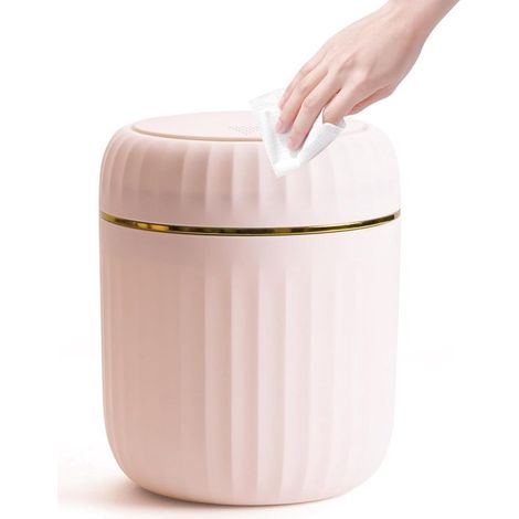 Papelera de escritorio con tapa - Ideal para salones, oficinas, etc. - Rosa - 13×13×16,5 cm (1/5)