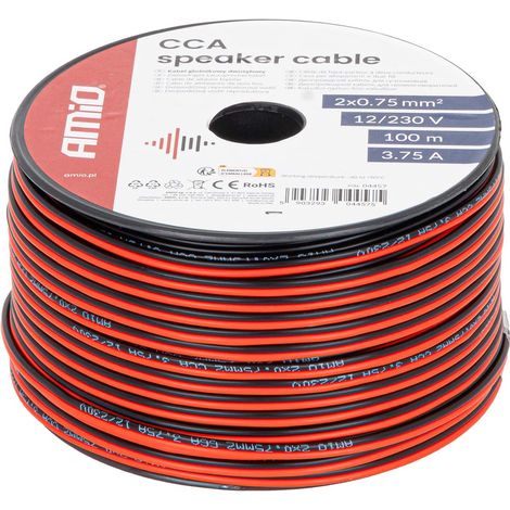 Cavo per altoparlanti a due conduttori CCA 2x0,75mm2 100m 3,75A amio-04457 (1/5)