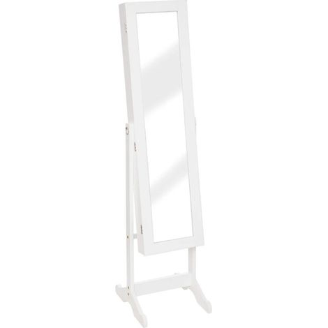 Atmosphera – Armoire à bijoux miroir sur pied 145cm – MDF et aluminium – Design moderne avec nombreux crochets – Couleur blanche