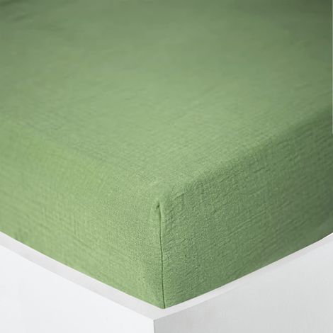 Drap housse "Noah" toutes dimensions "Gaze de Coton" - Noah Olive - 90 x 190 cm bonnet de 30 cm - Noah Olive - (1/4)