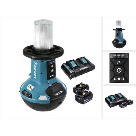 Makita DML 810 PF Luce LED portatile a batteria 18 / 36 V ( 2 x 18 V ) 5500 lm IP54 + 2x batteria 3,0 Ah + doppio caricabatterie