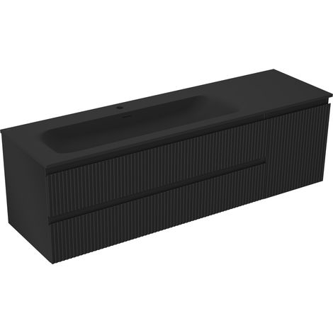 Mexen Rivel mobile da bagno 160 cm con lavabo Vela sinistro, 2S, 1D, scanalato, nero opaco - 91A23-16047-3-BBFFF71-W23L71 (1/5)